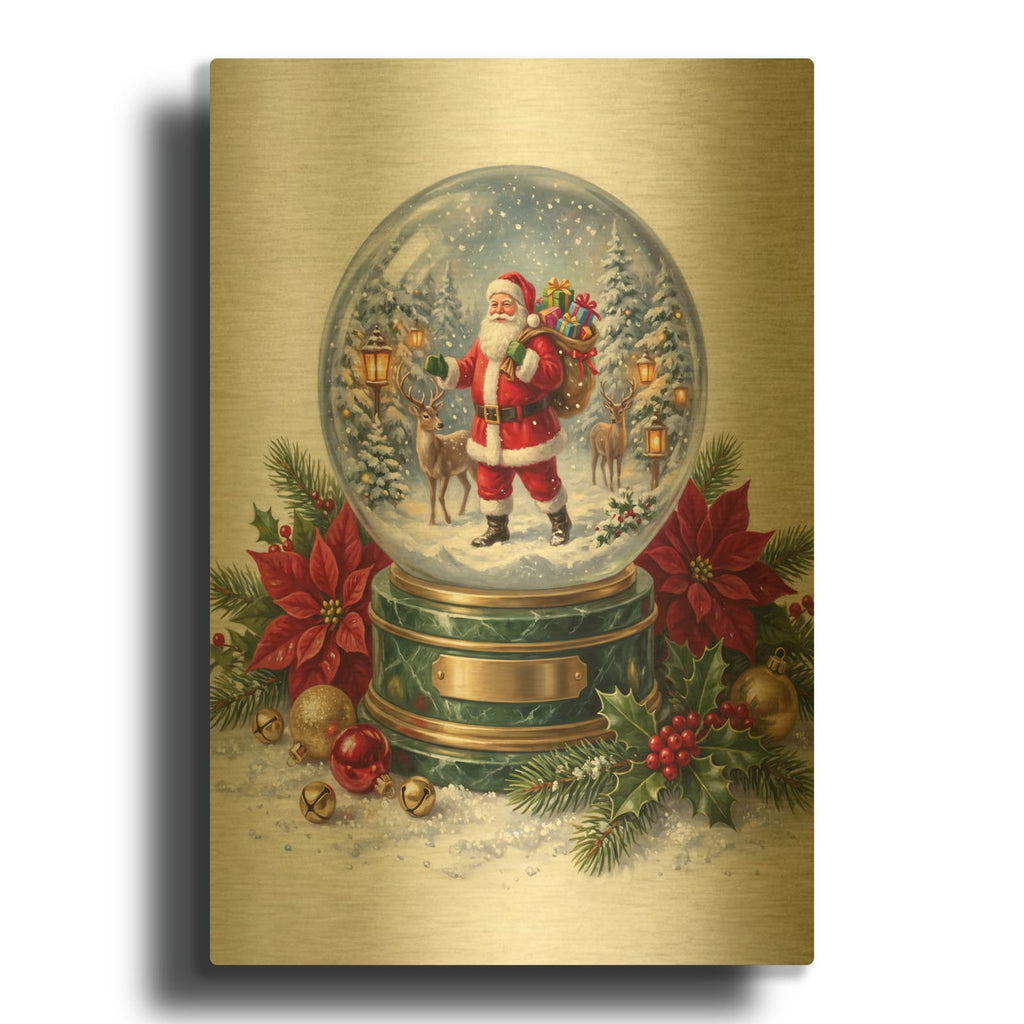 'Snow Globe Santa’s Magical Christmas' By Veve Gold Metal Wall Art