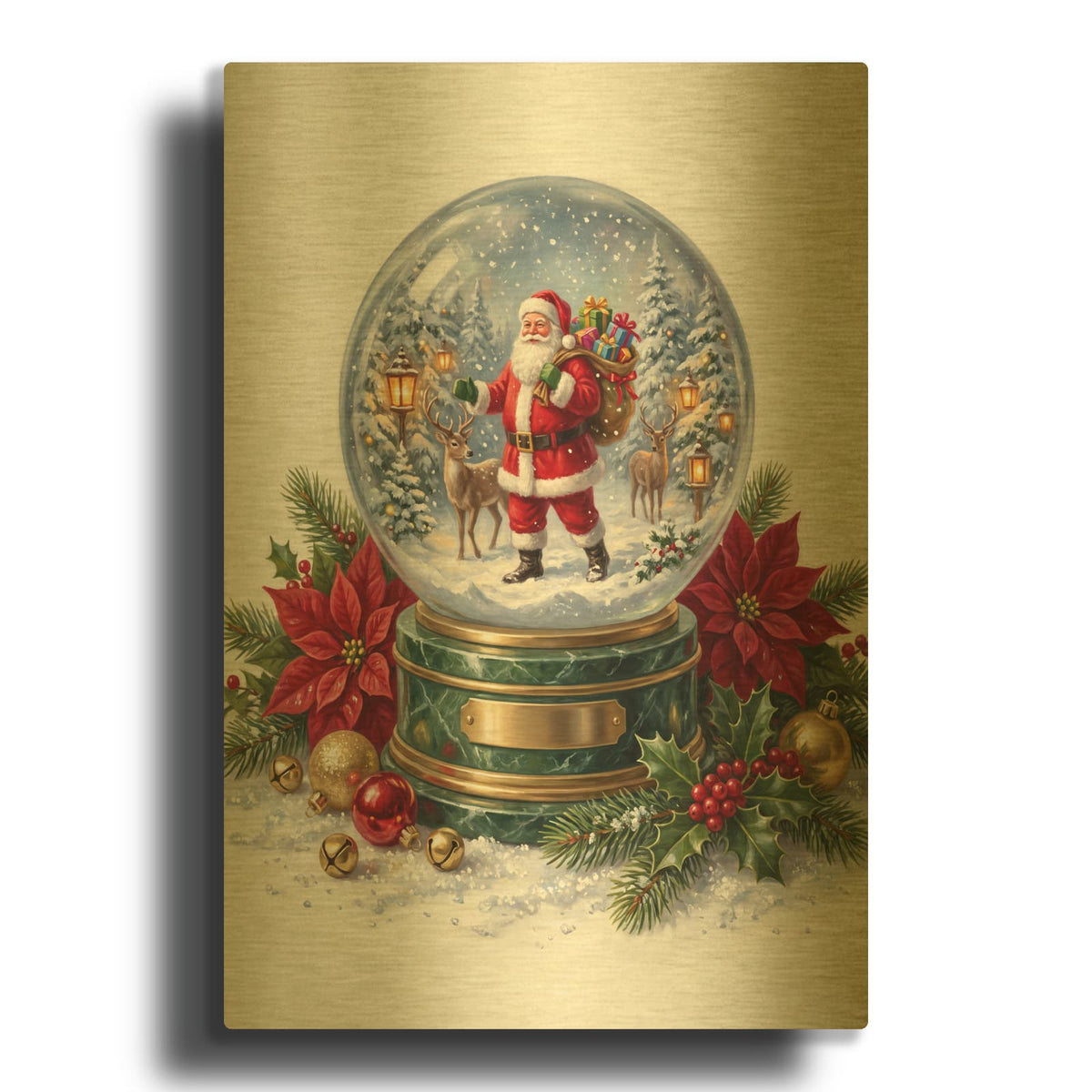 'Snow Globe Santa’s Magical Christmas' By Veve Gold Metal Wall Art