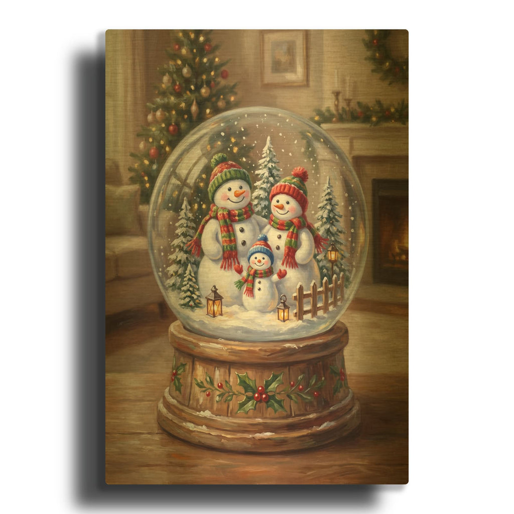 'Snow Globe Snowman Family' By Veve Gold Metal Wall Art