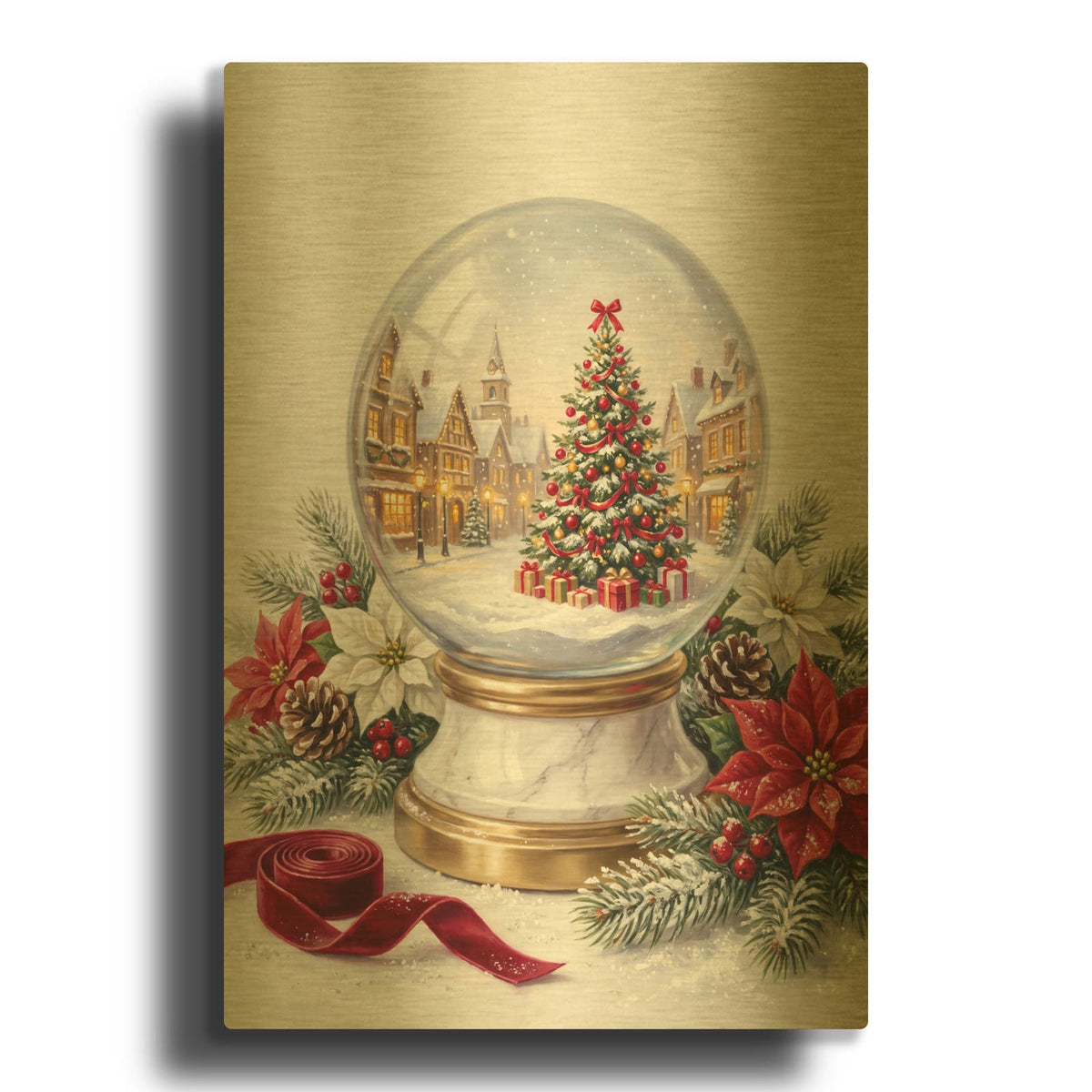'Snow Globe The Grand Christmas Tree' By Veve Gold Metal Wall Art