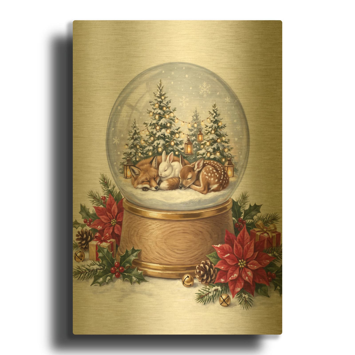 'Snow Globe Woodland Christmas Friends' By Veve Gold Metal Wall Art