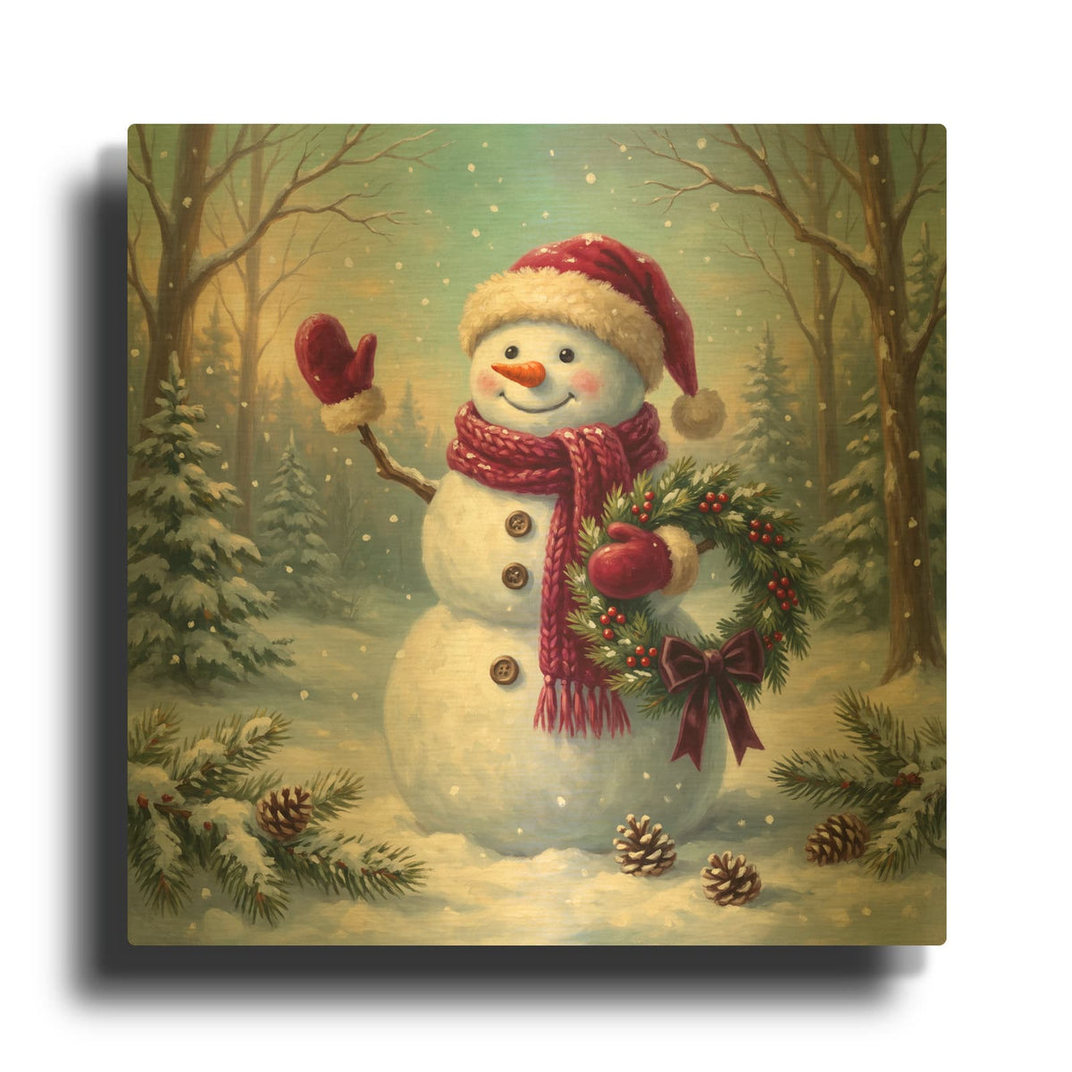 'Snowman's Christmas Joy' By Veve Gold Metal Wall Art