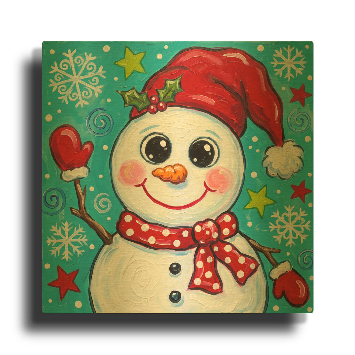 'Snowman's Merry Wave' By Veve Gold Metal Wall Art
