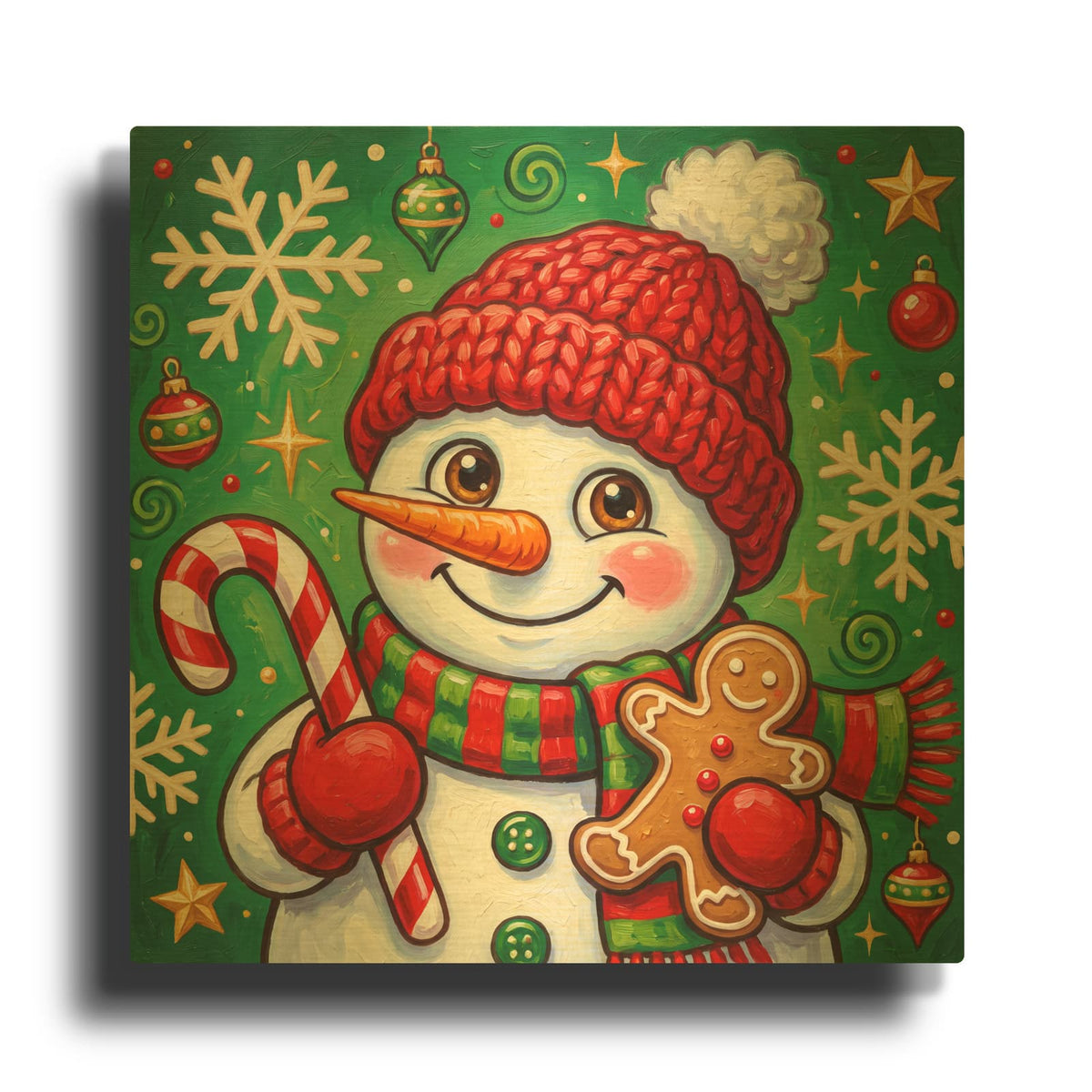 'Snowman's Sweet Christmas' By Veve Gold Metal Wall Art