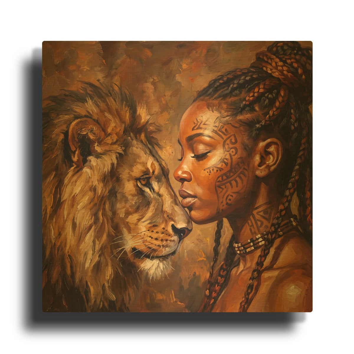 'Soul of the Lioness African Queen and Lion I' By Veve Gold Metal Wall Art