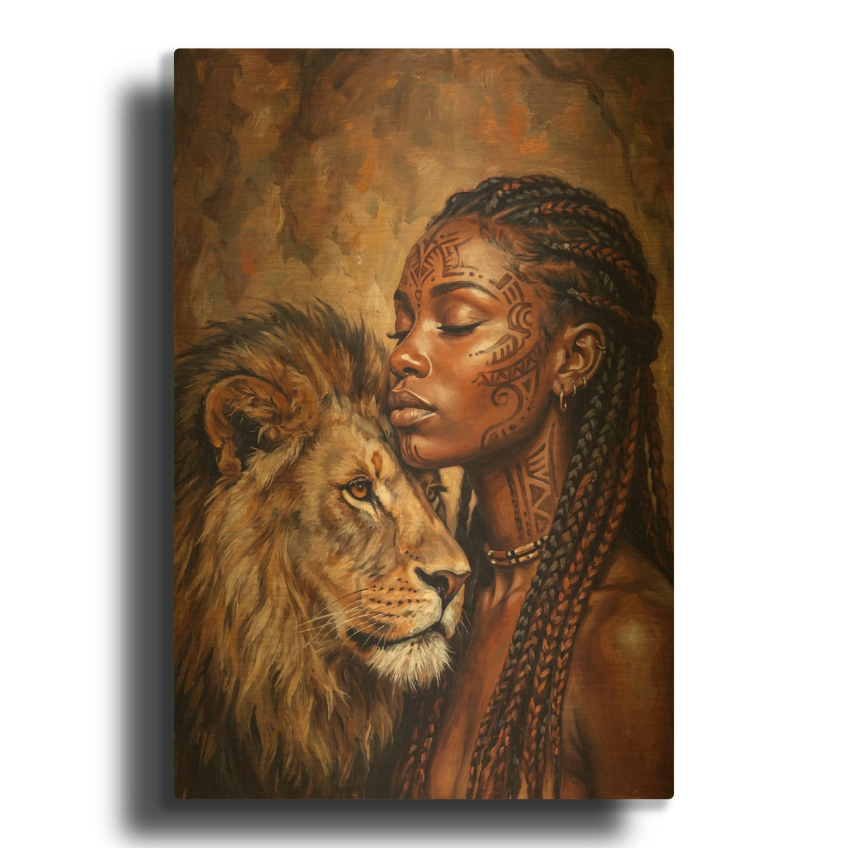'Soul of the Lioness African Queen and Lion II' By Veve Gold Metal Wall Art