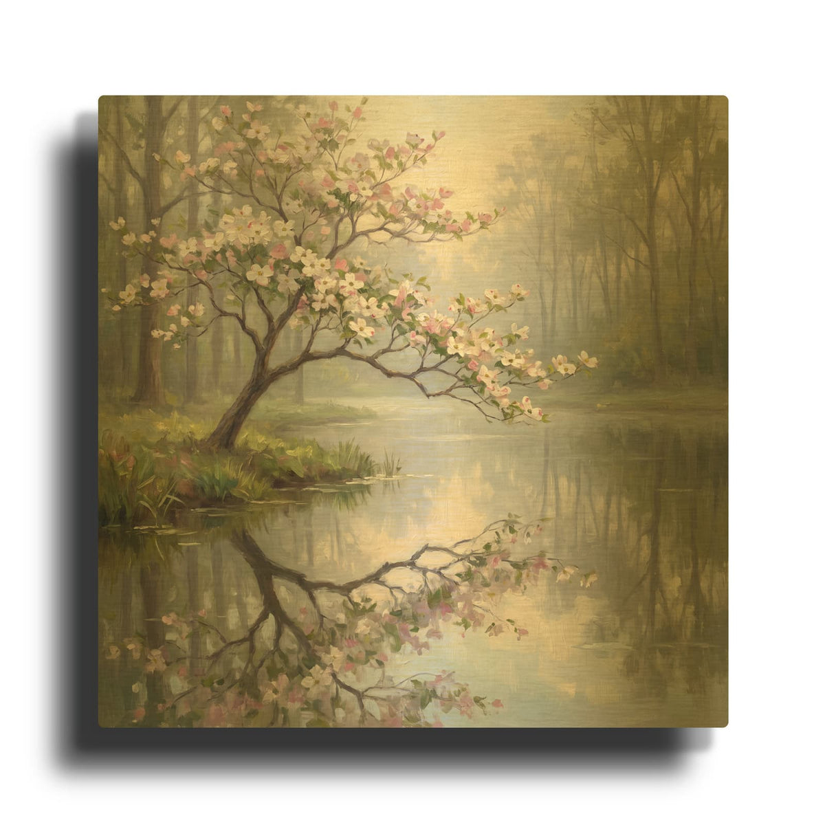 'Spring Dogwood Reflection' By Veve Gold Metal Wall Art