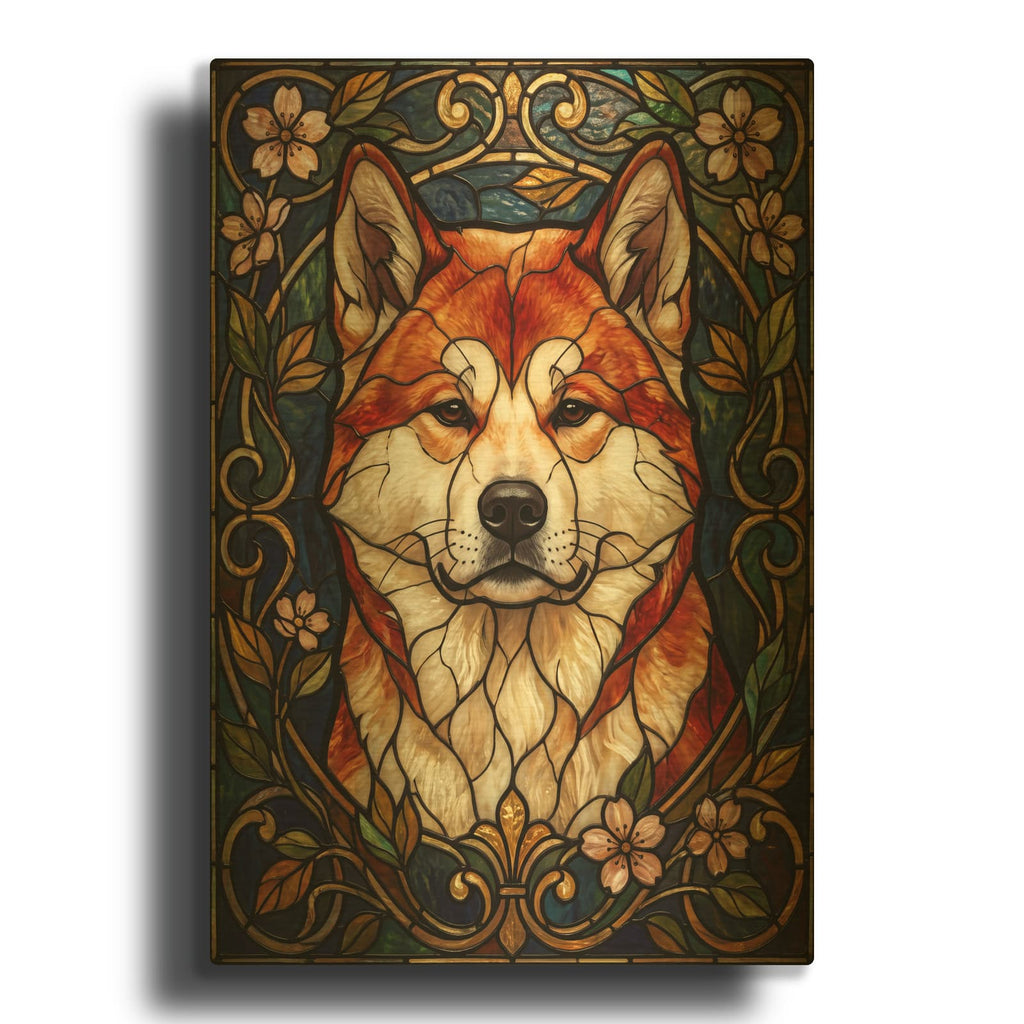 'Stained Glass Style Akita' By Veve Gold Metal Wall Art