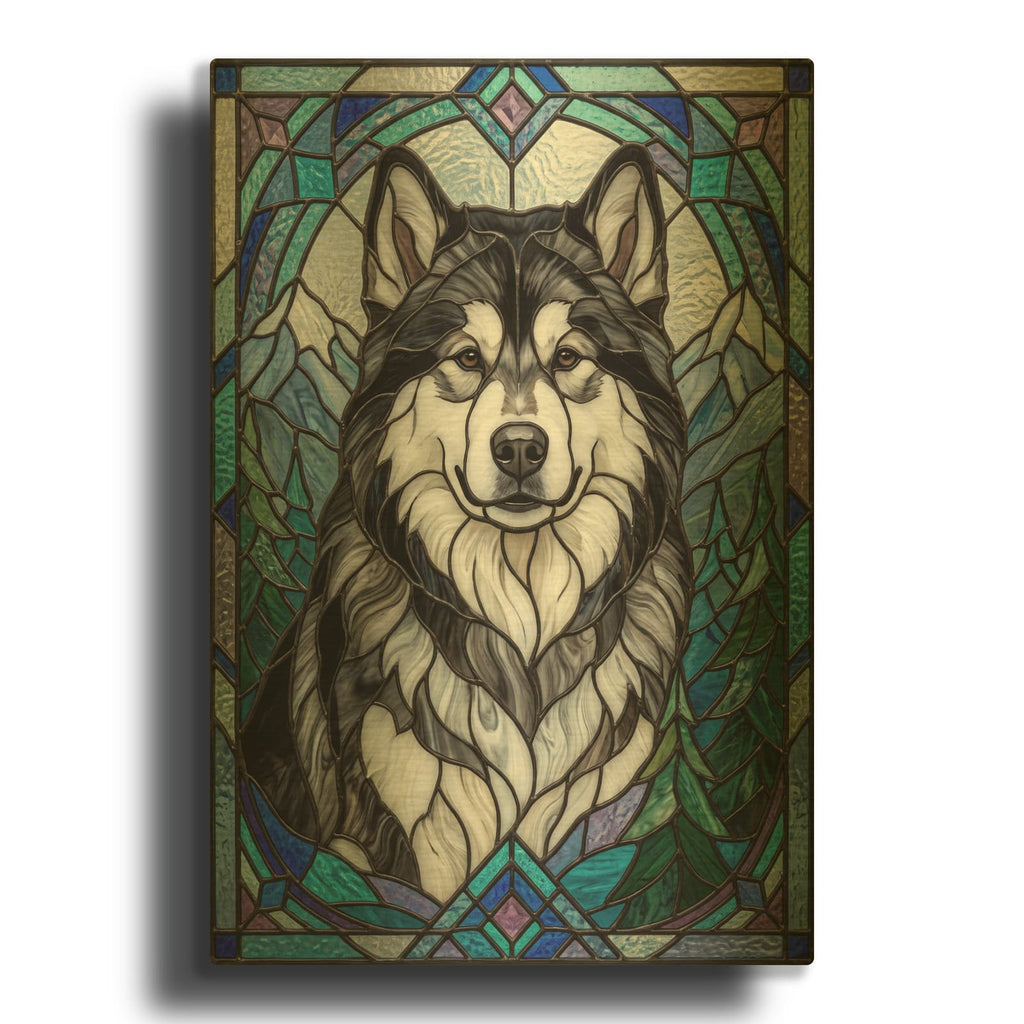 'Stained Glass Style Alaskan Malamute' By Veve Gold Metal Wall Art