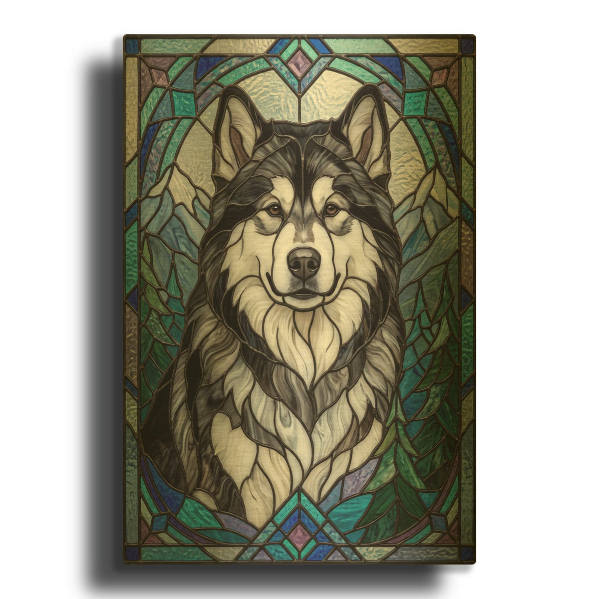 'Stained Glass Style Alaskan Malamute' By Veve Gold Metal Wall Art