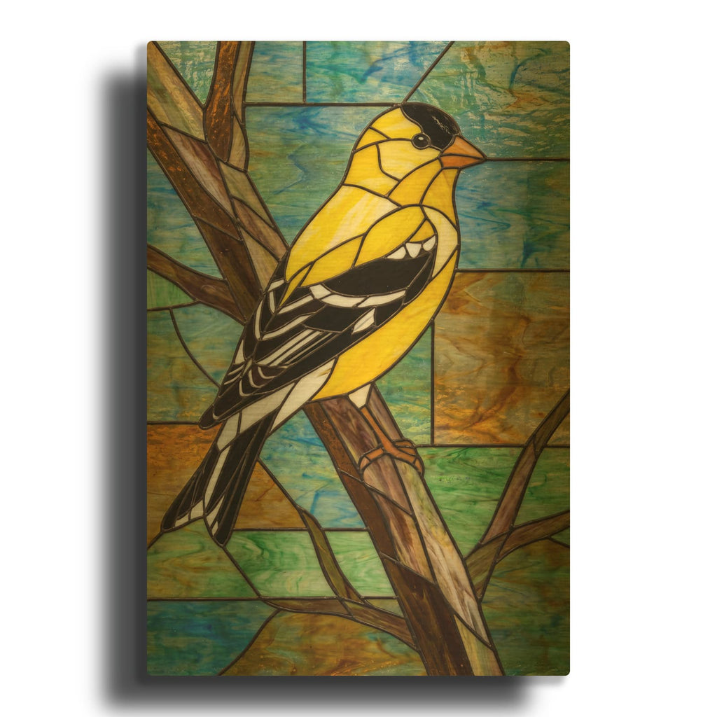 'Stained Glass Style American Goldfinch' By Veve Gold Metal Wall Art