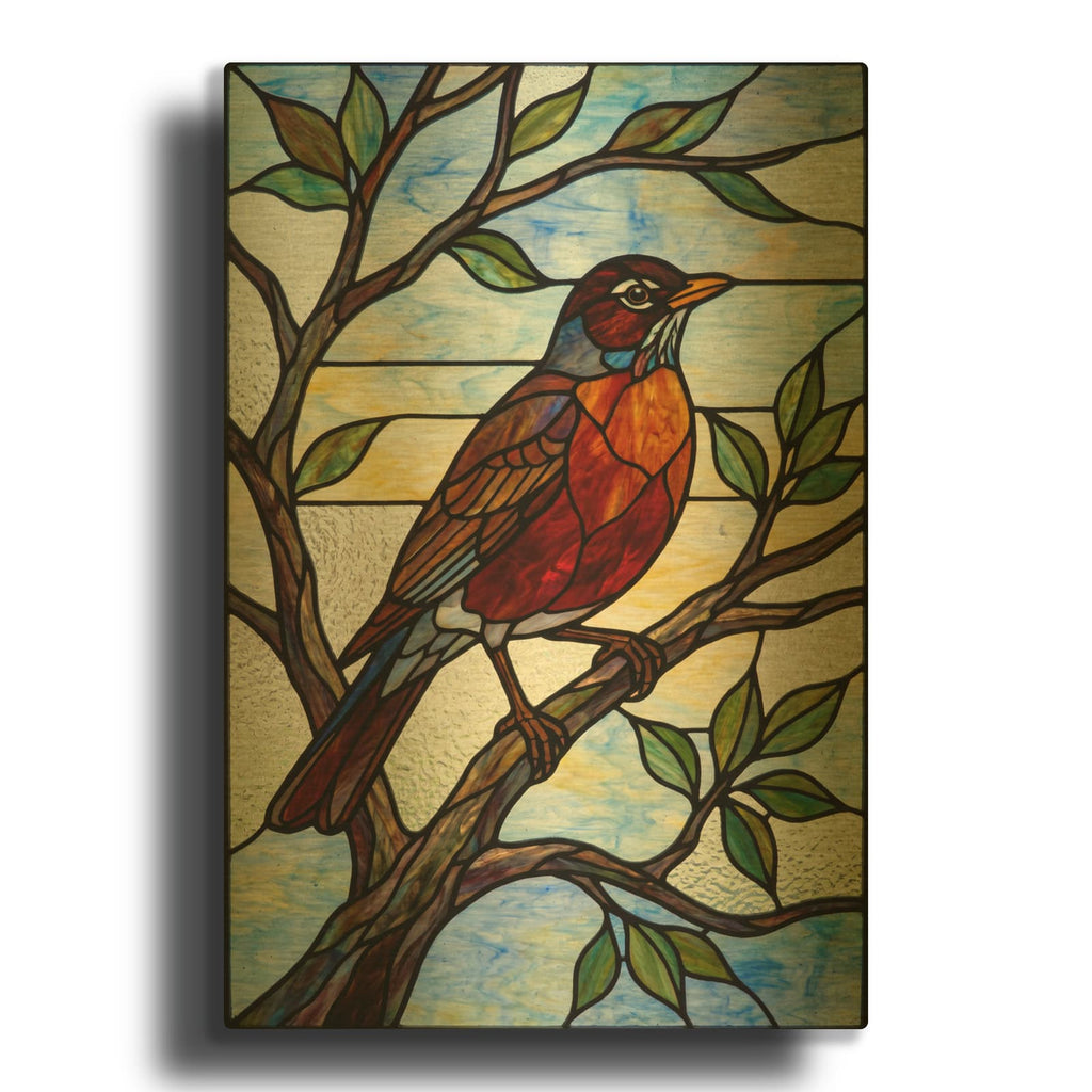 'Stained Glass Style American Robin' By Veve Gold Metal Wall Art