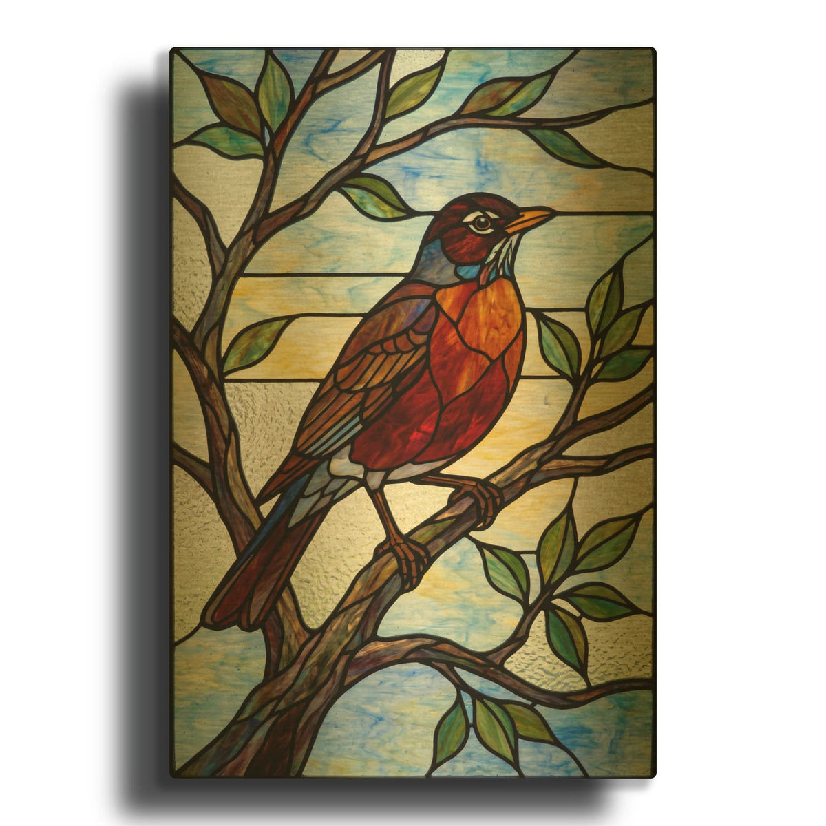 'Stained Glass Style American Robin' By Veve Gold Metal Wall Art