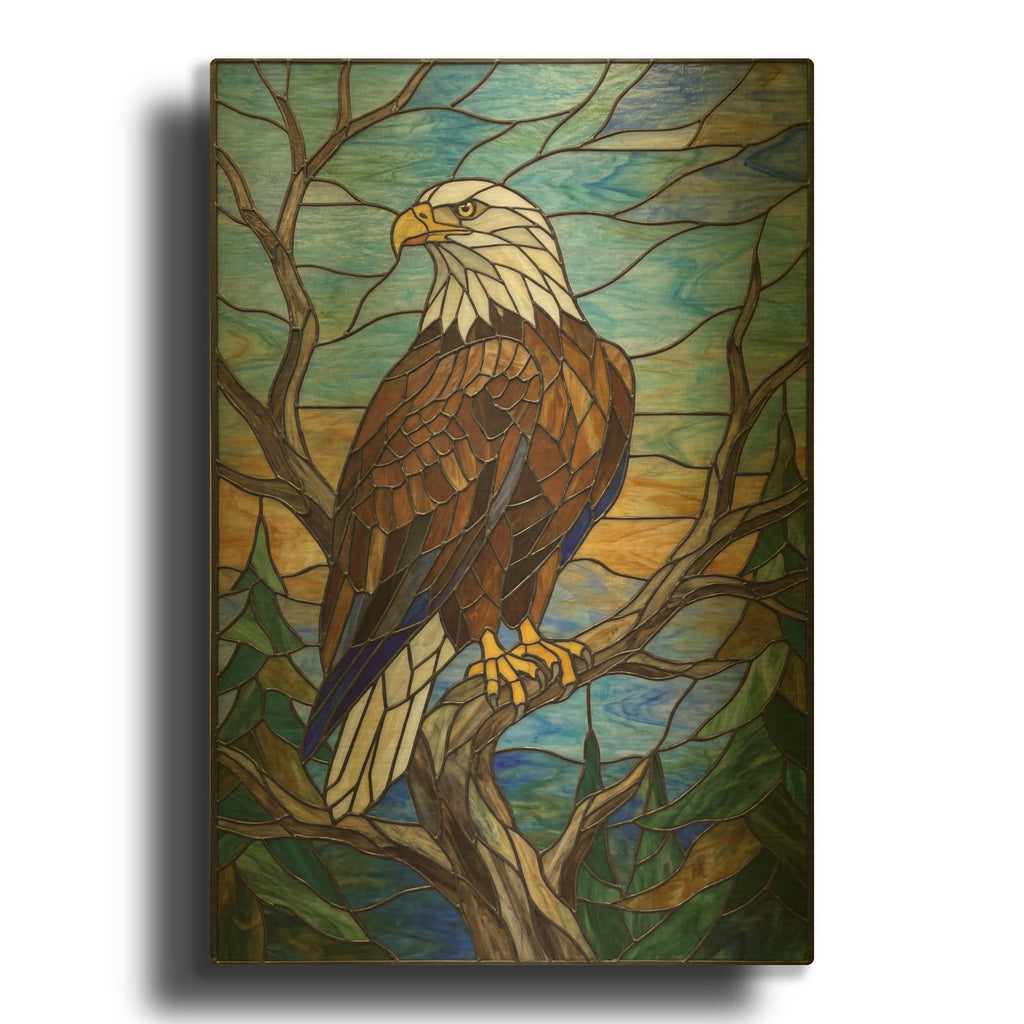 'Stained Glass Style Bald Eagle II' By Veve Gold Metal Wall Art
