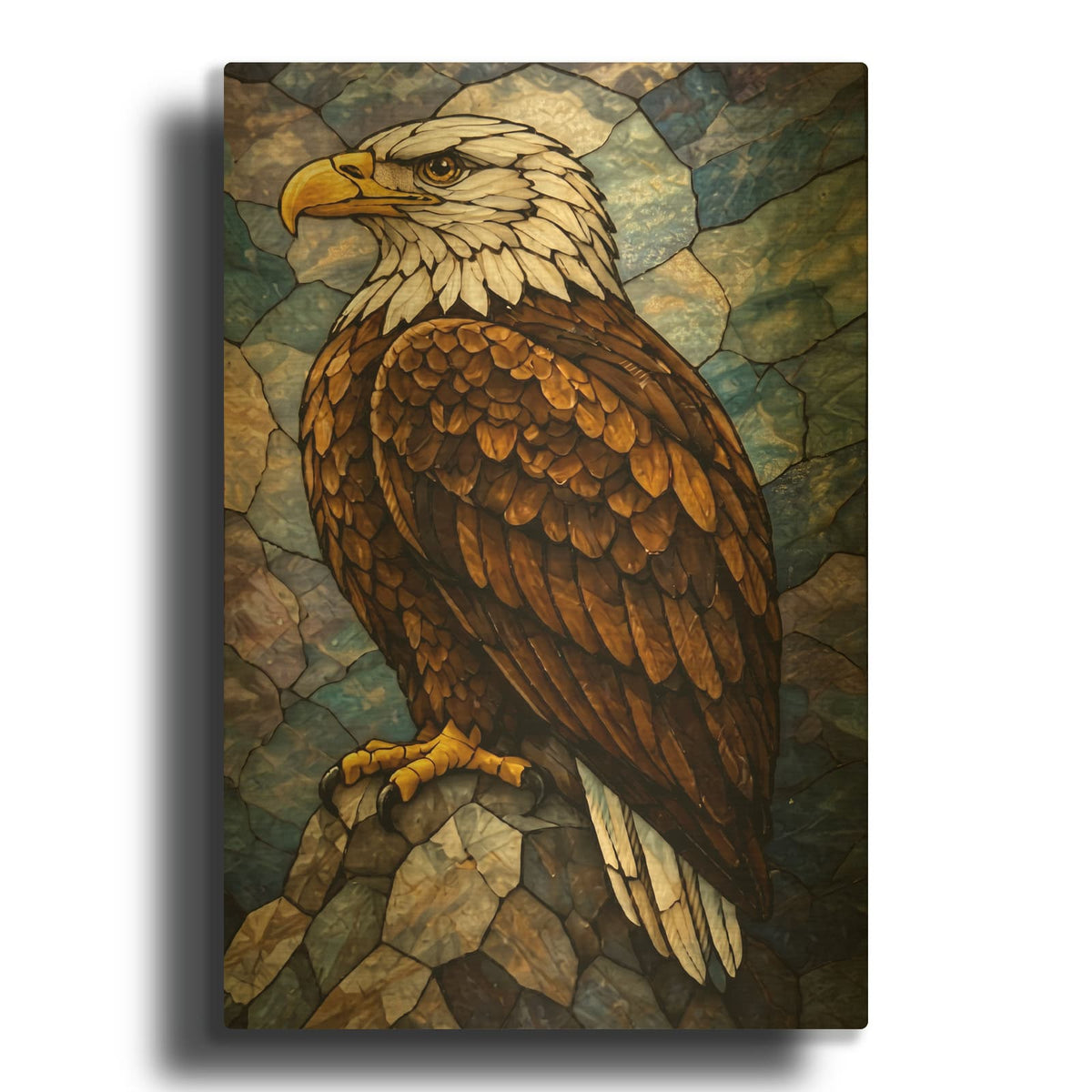 'Stained Glass Style Bald Eagle III' By Veve Gold Metal Wall Art
