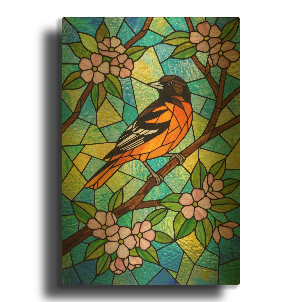 'Stained Glass Style Baltimore Oriole' By Veve Gold Metal Wall Art