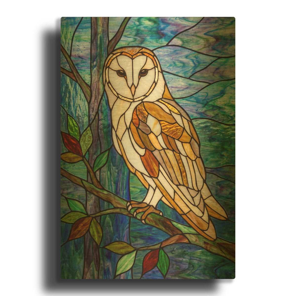 'Stained Glass Style Barn Owl' By Veve Gold Metal Wall Art