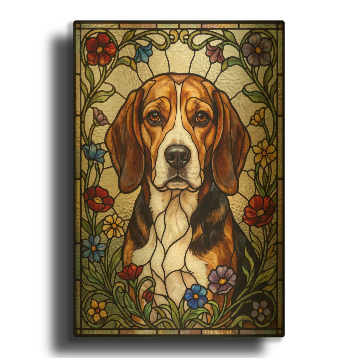 'Stained Glass Style Beagle' By Veve Gold Metal Wall Art