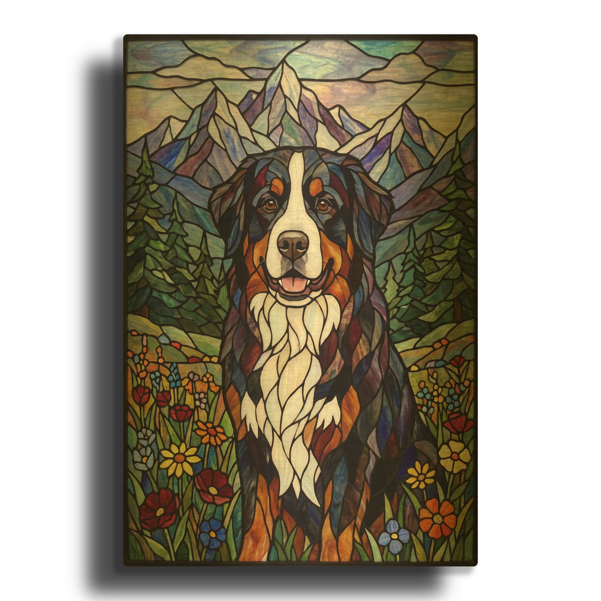 'Stained Glass Style Bernese Mountain Dog' By Veve Gold Metal Wall Art