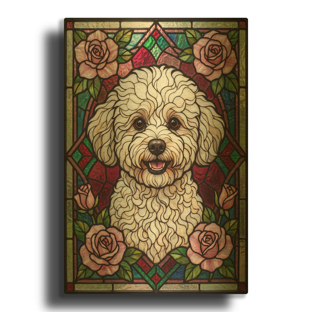 'Stained Glass Style Bichon Frise' By Veve Gold Metal Wall Art