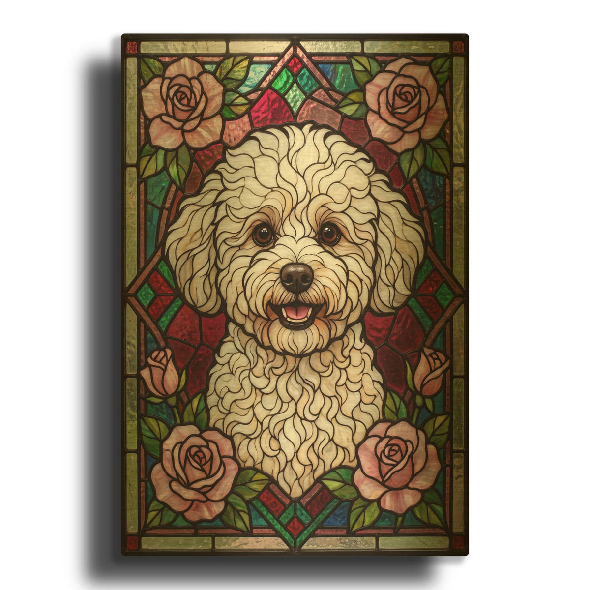 'Stained Glass Style Bichon Frise' By Veve Gold Metal Wall Art