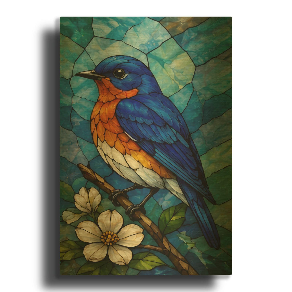 'Stained Glass Style Blue Bird' By Veve Gold Metal Wall Art