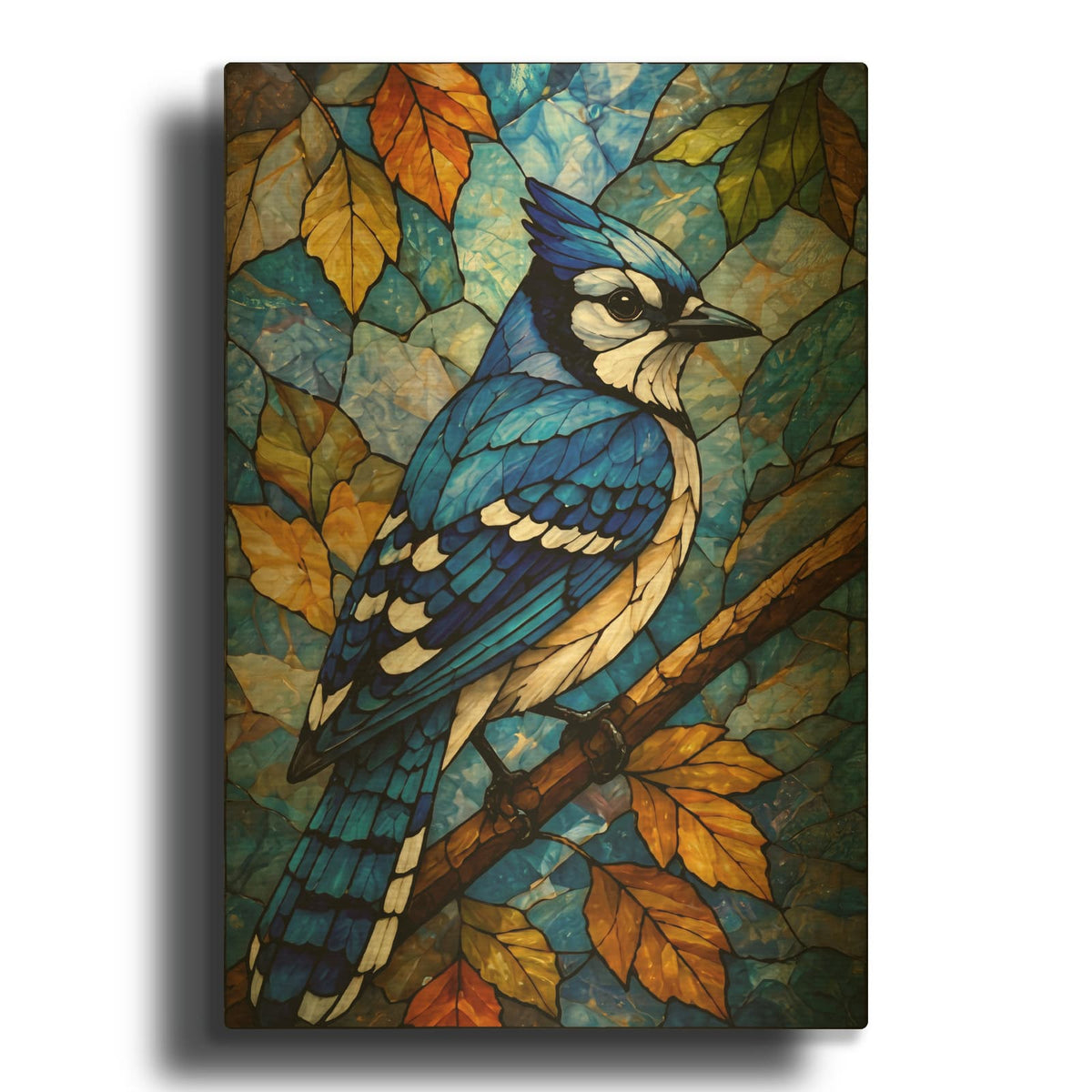 'Stained Glass Style Blue Jay I' By Veve Gold Metal Wall Art