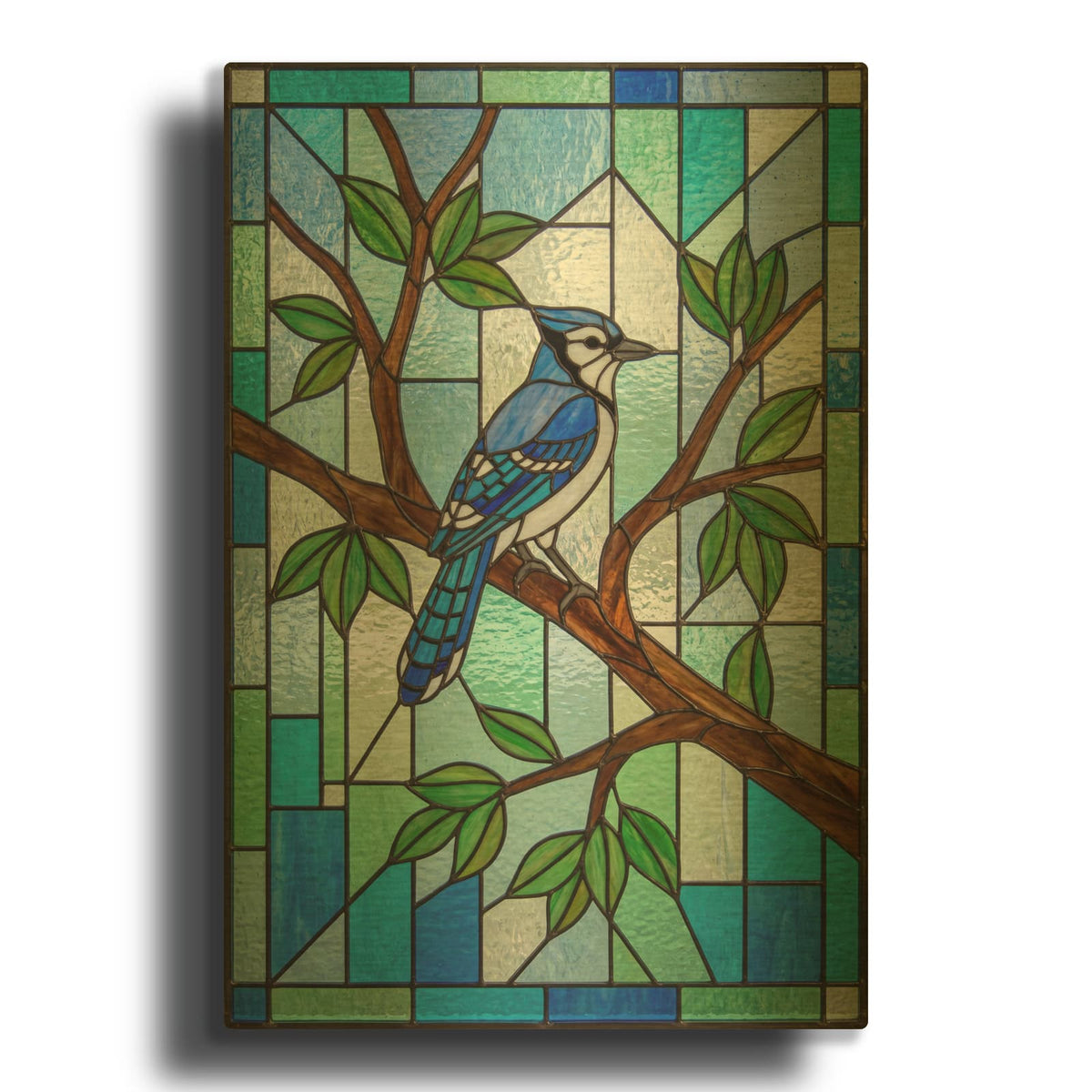 'Stained Glass Style Blue Jay II' By Veve Gold Metal Wall Art