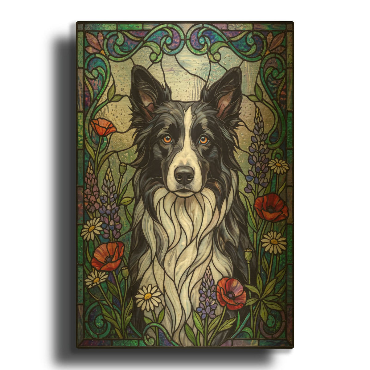 'Stained Glass Style Border Collie' By Veve Gold Metal Wall Art