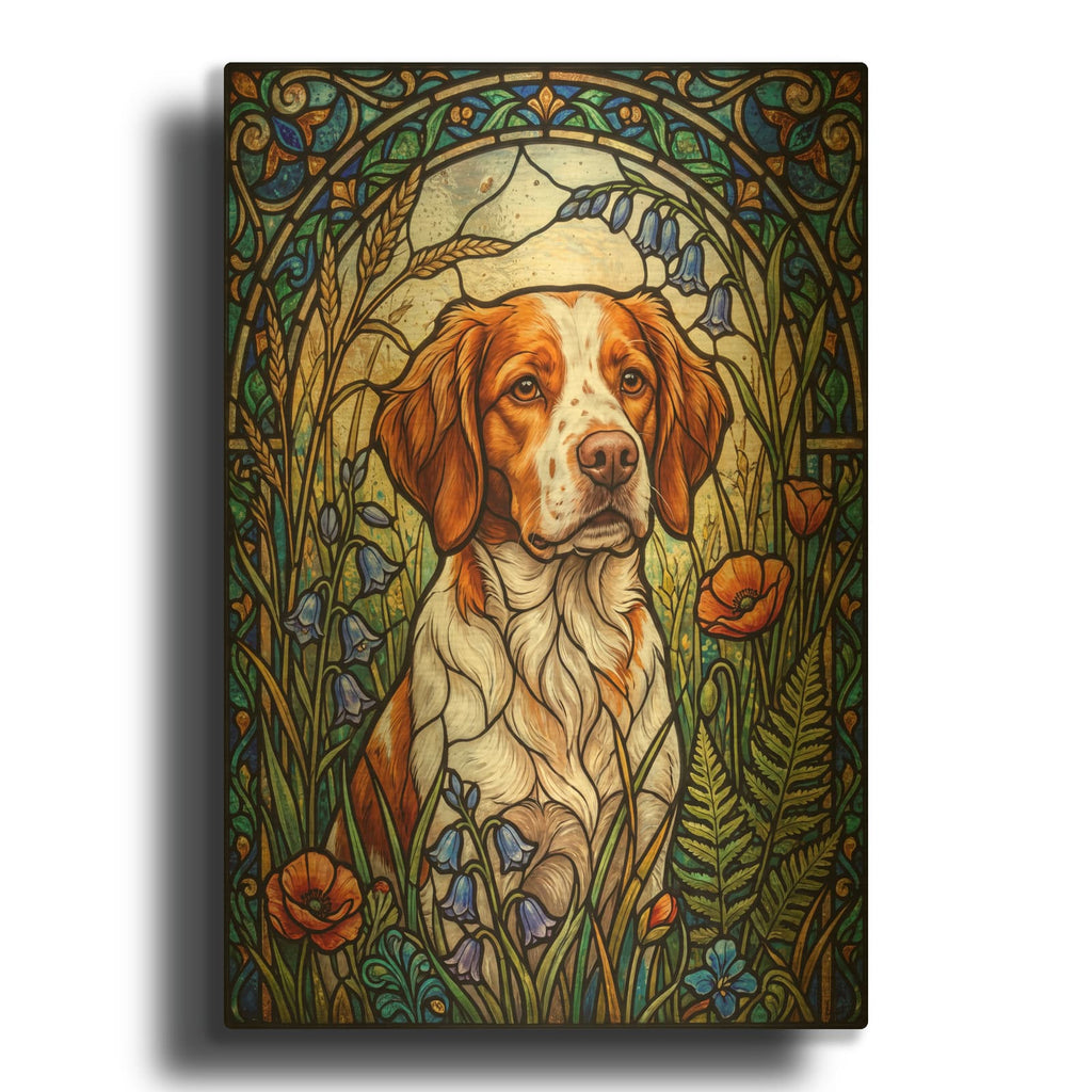 'Stained Glass Style Brittany Spaniel' By Veve Gold Metal Wall Art