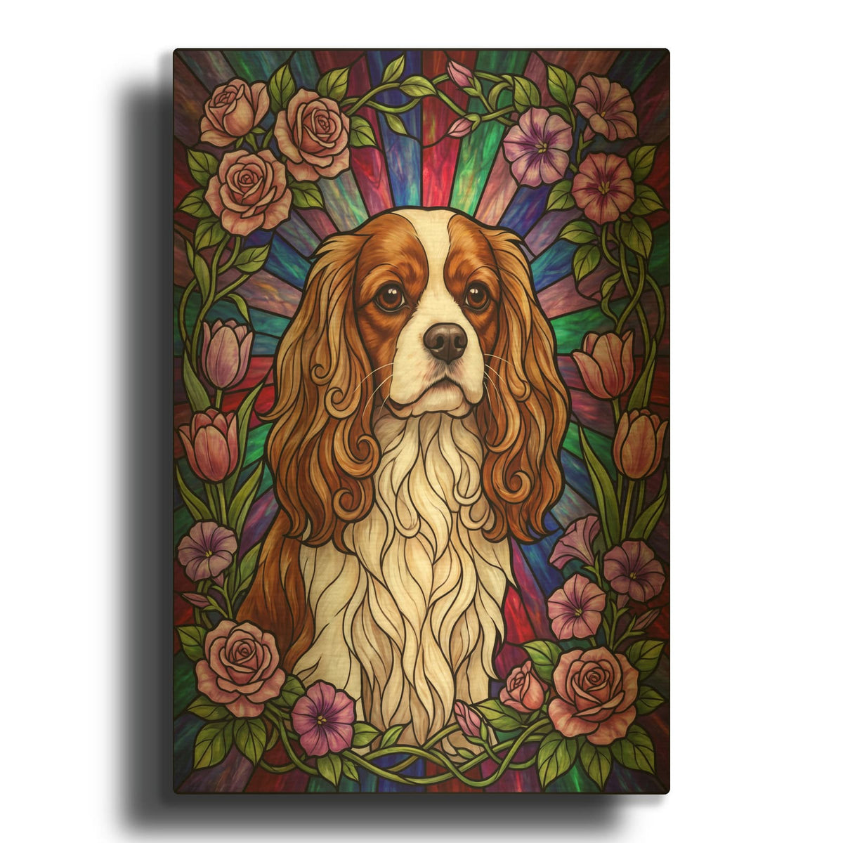 'Stained Glass Style Cavalier King Charles Spaniel' By Veve Gold Metal Wall Art