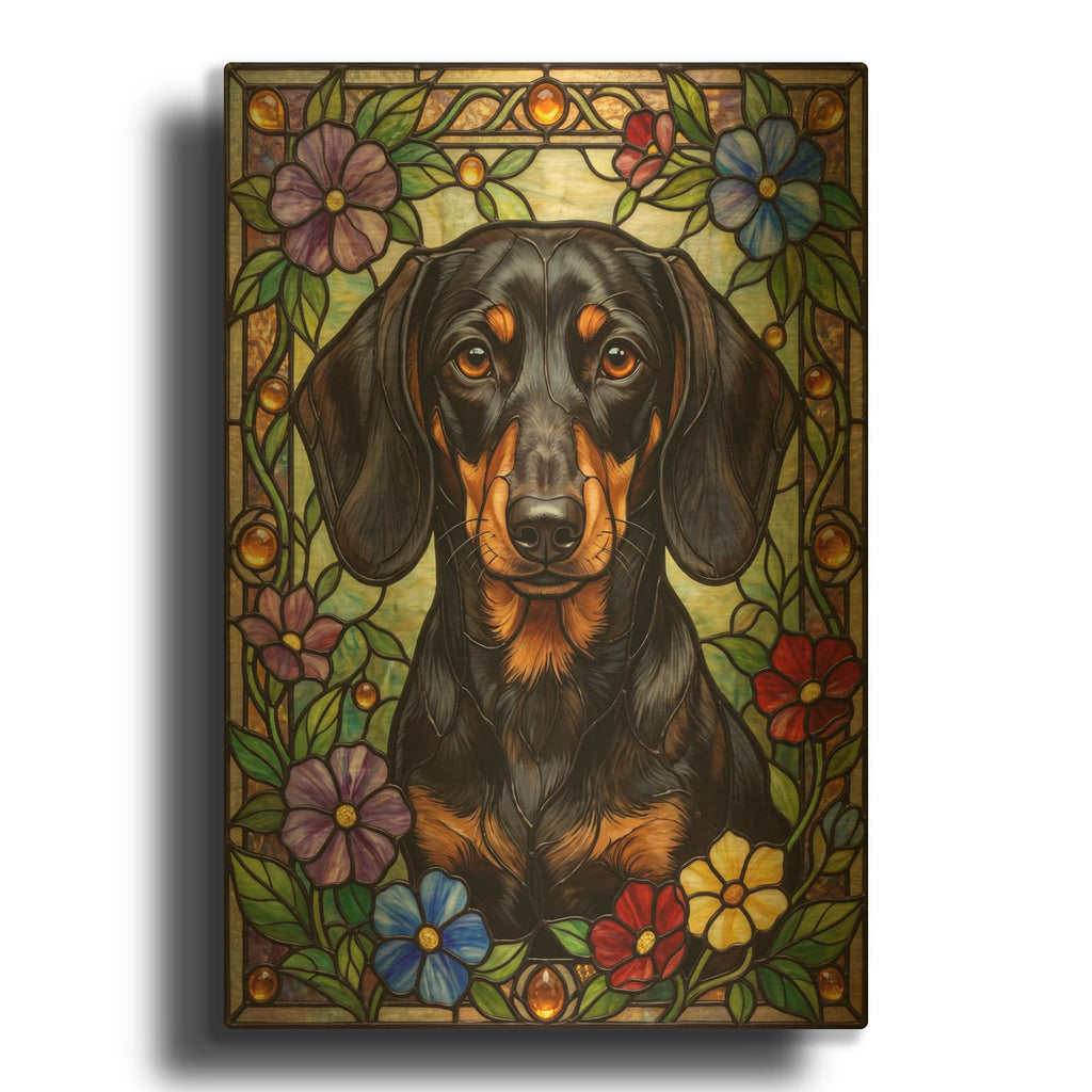 'Stained Glass Style Dachshund' By Veve Gold Metal Wall Art