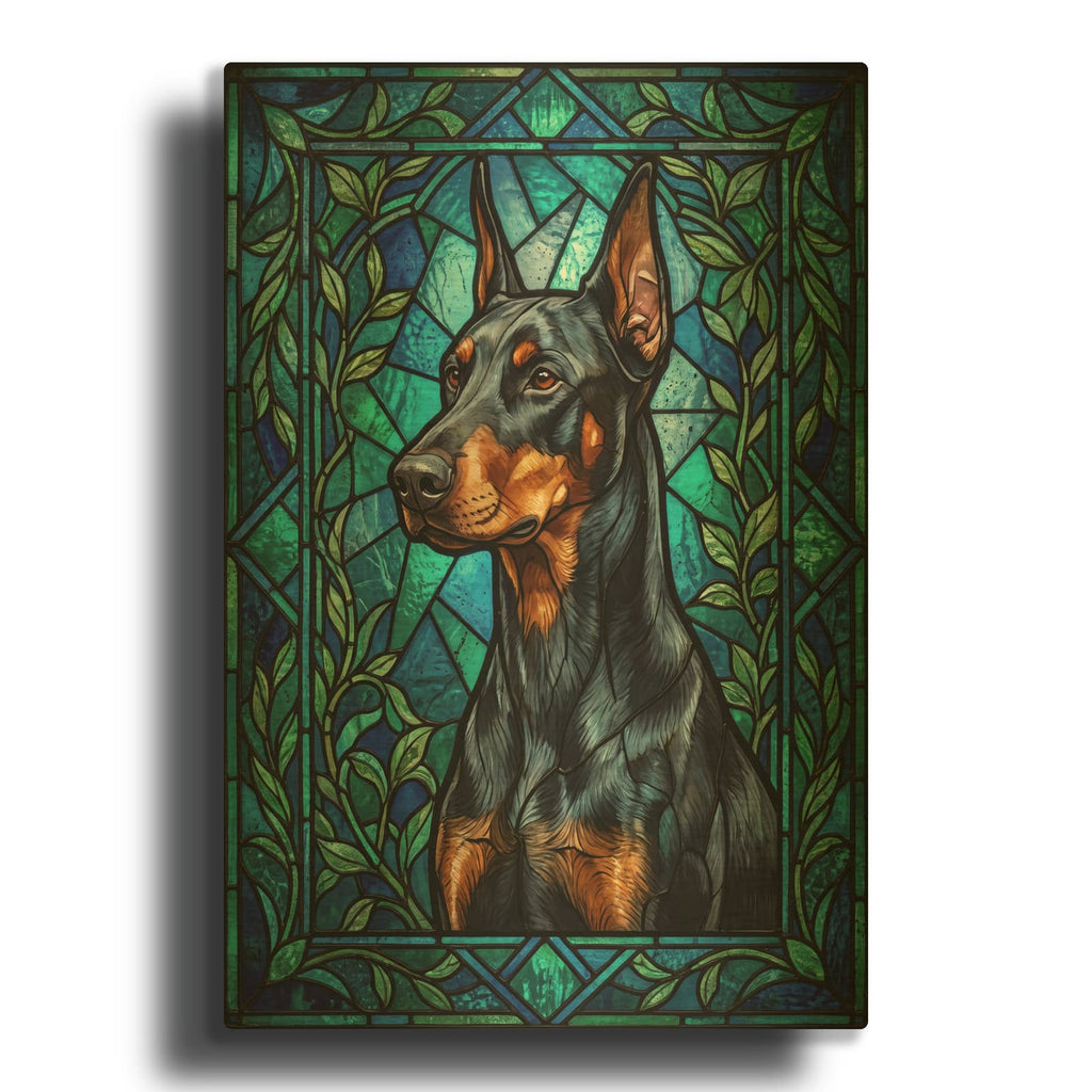 'Stained Glass Style Doberman Pinscher' By Veve Gold Metal Wall Art