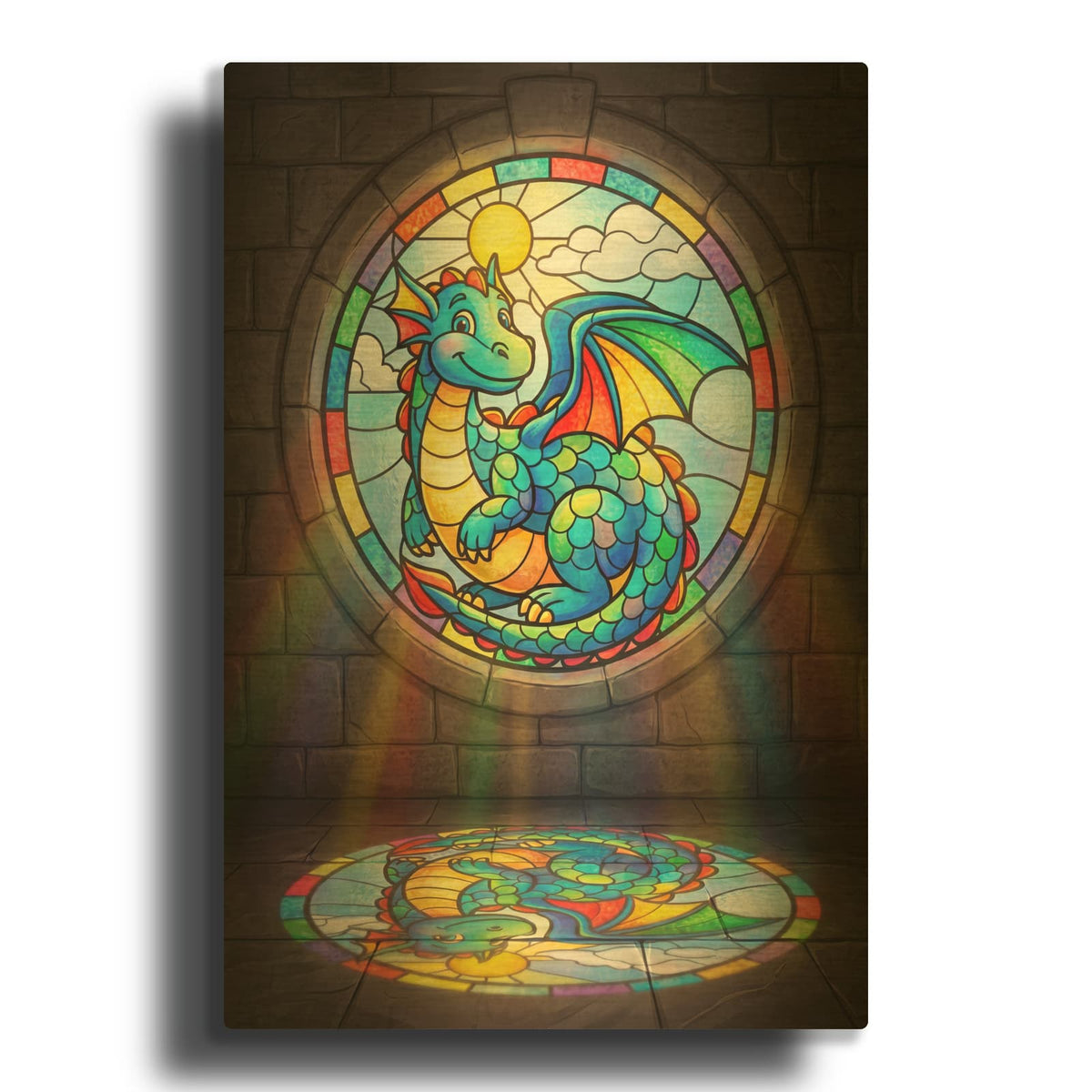 'Stained Glass Style Dragon' By Veve Gold Metal Wall Art