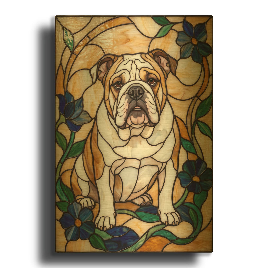 'Stained Glass Style English Bulldog' By Veve Gold Metal Wall Art