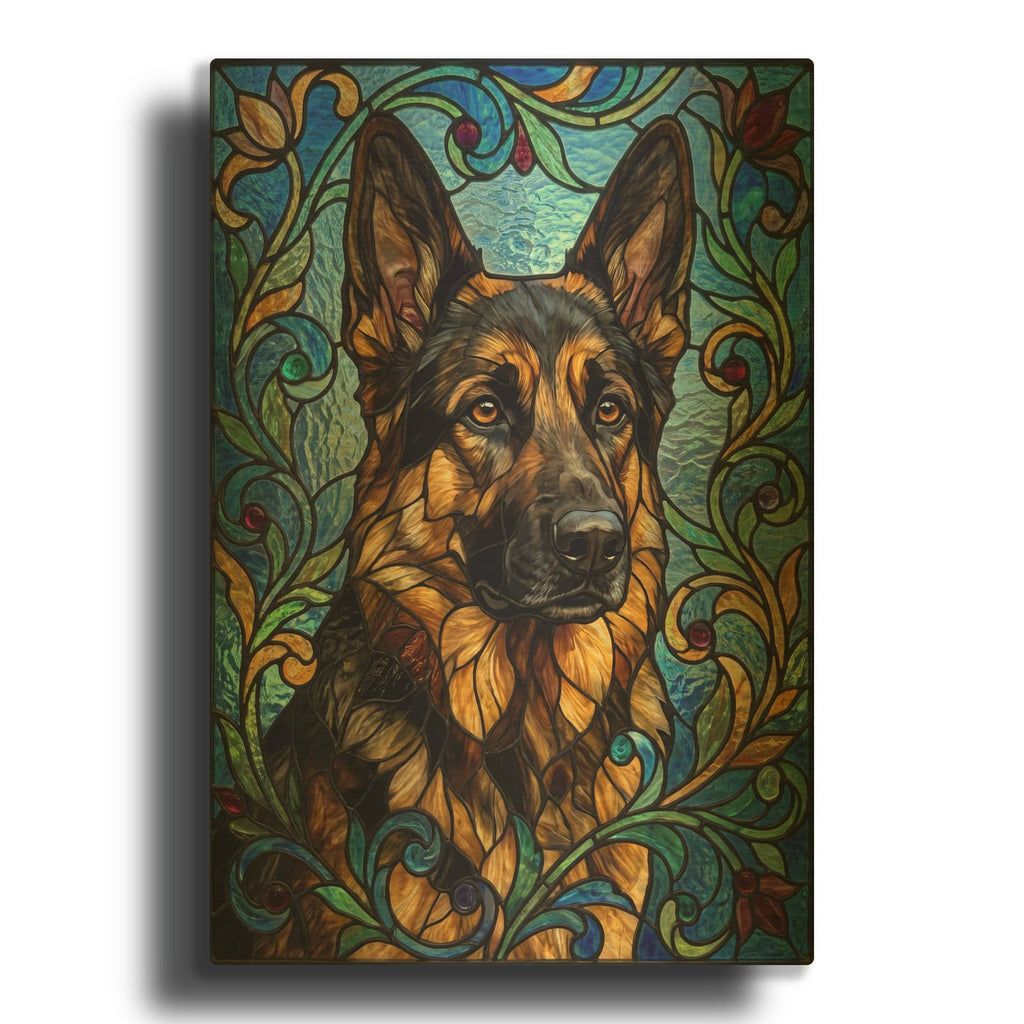 'Stained Glass Style German Shepherd' By Veve Gold Metal Wall Art