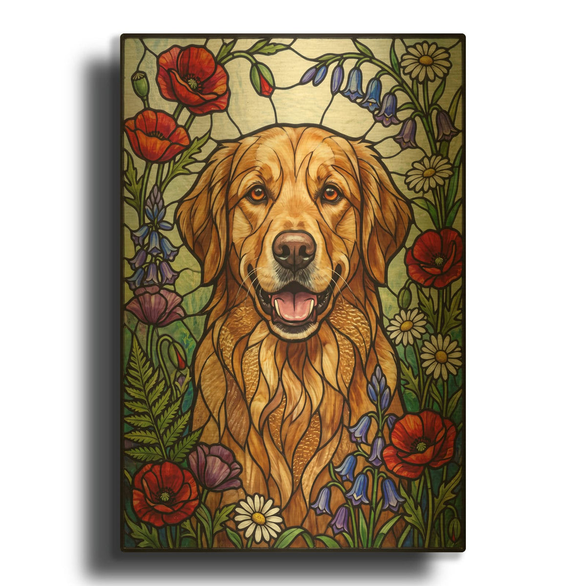 'Stained Glass Style Golden Retriever' By Veve Gold Metal Wall Art
