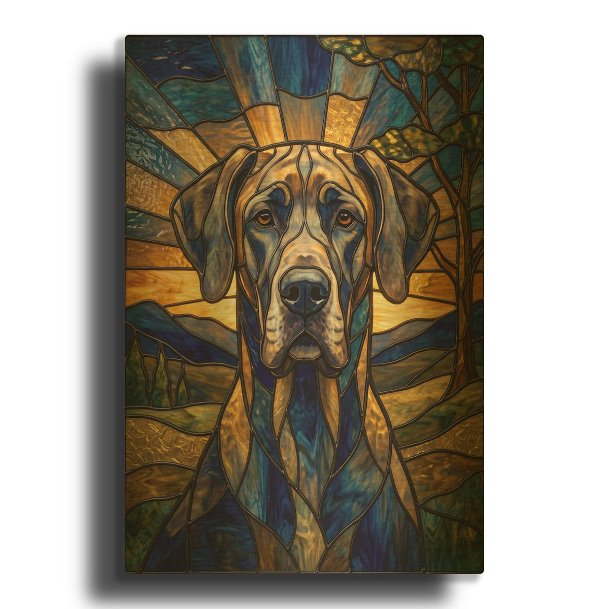 'Stained Glass Style Great Dane' By Veve Gold Metal Wall Art