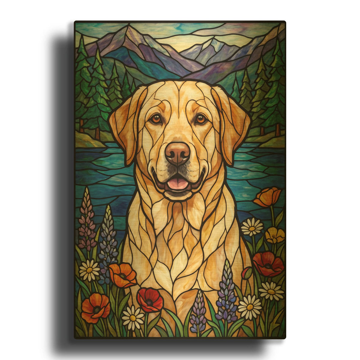 'Stained Glass Style Labrador Retriever' By Veve Gold Metal Wall Art