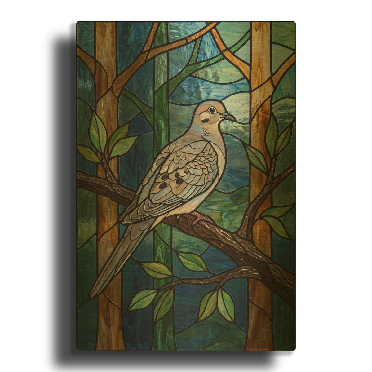 'Stained Glass Style Mourning Dove' By Veve Gold Metal Wall Art