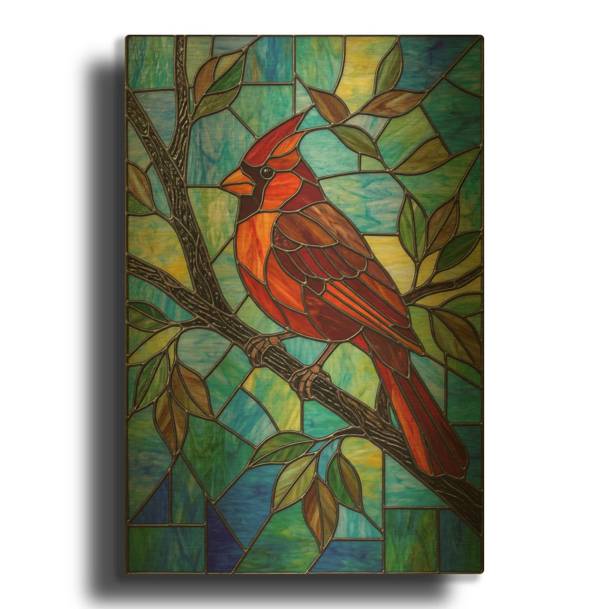 'Stained Glass Style Northern CardinalJPG' By Veve Gold Metal Wall Art