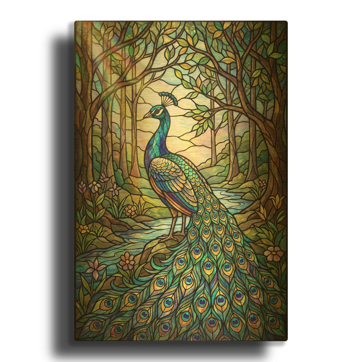 'Stained Glass Style Peacock' By Veve Gold Metal Wall Art