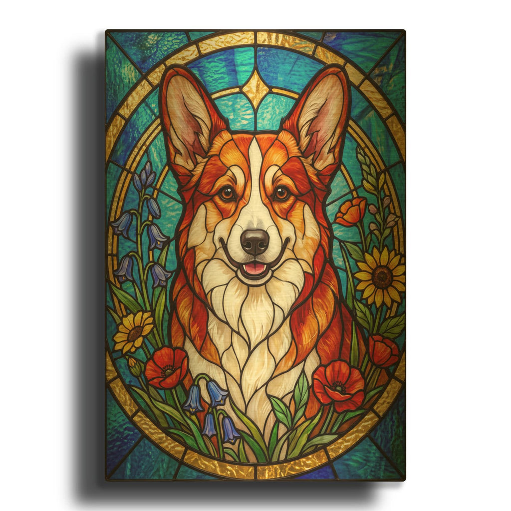 'Stained Glass Style Pembroke Welsh Corgi' By Veve Gold Metal Wall Art