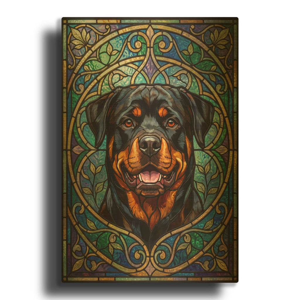 'Stained Glass Style Rottweiler' By Veve Gold Metal Wall Art