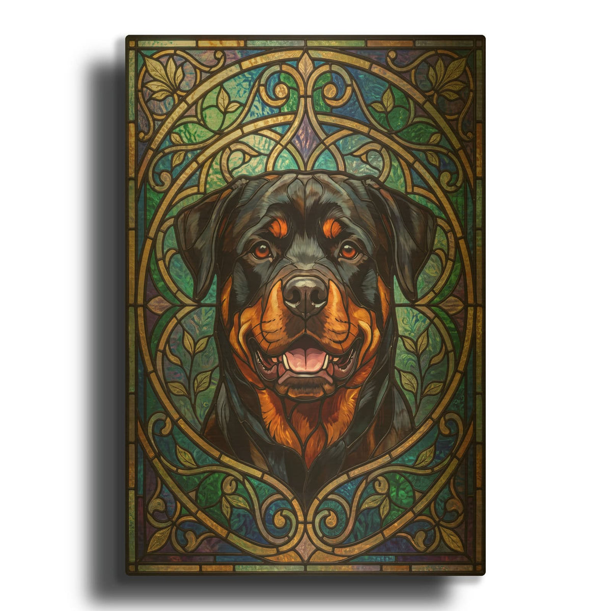 'Stained Glass Style Rottweiler' By Veve Gold Metal Wall Art