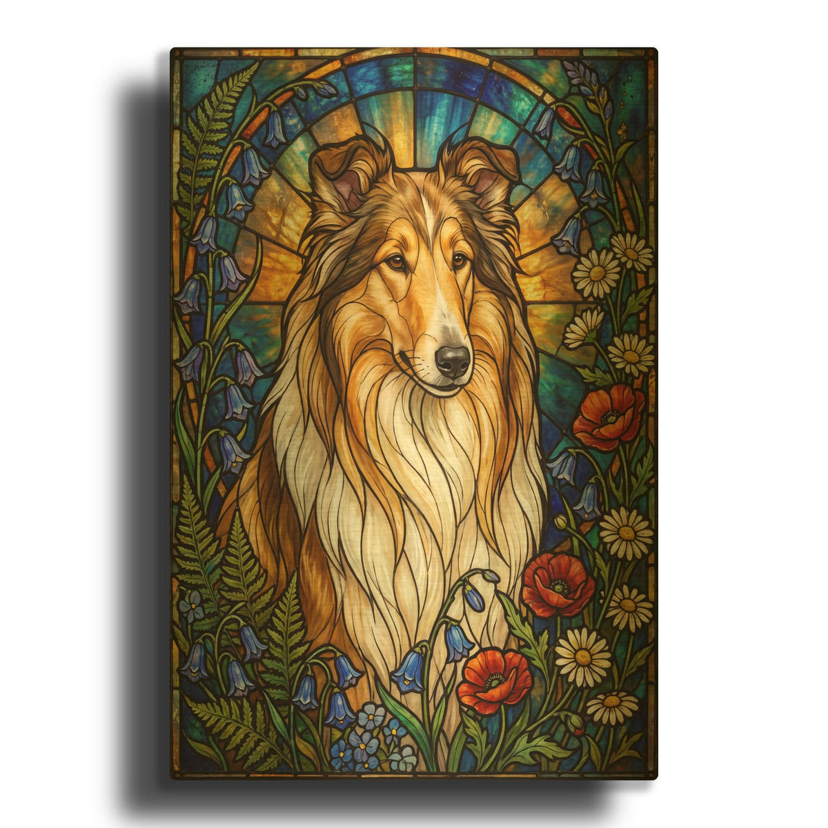 'Stained Glass Style Rough Collie' By Veve Gold Metal Wall Art