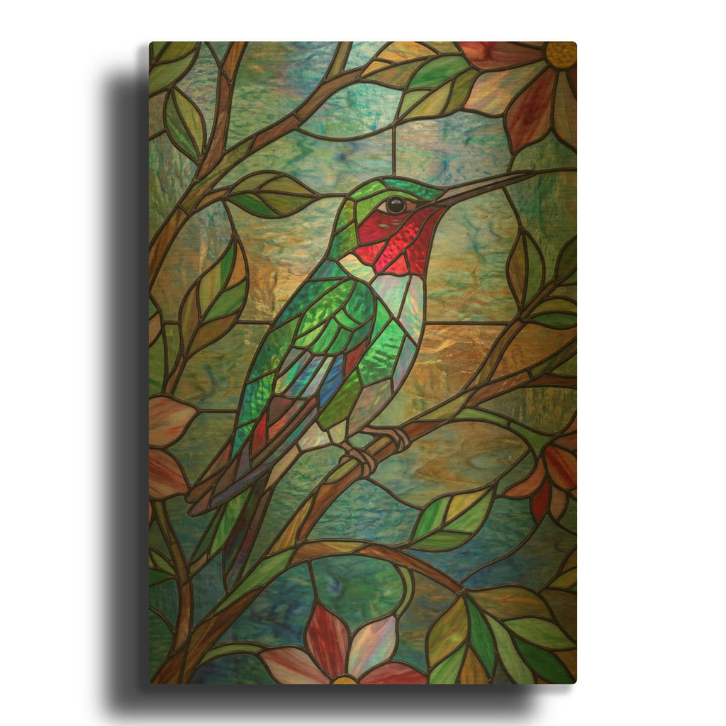 'Stained Glass Style Ruby Throated Hummingbird' By Veve Gold Metal Wall Art