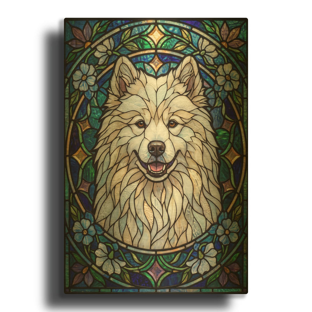 'Stained Glass Style Samoyed' By Veve Gold Metal Wall Art