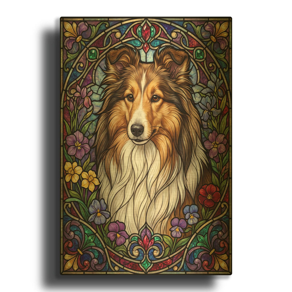 'Stained Glass Style Shetland Sheepdog' By Veve Gold Metal Wall Art