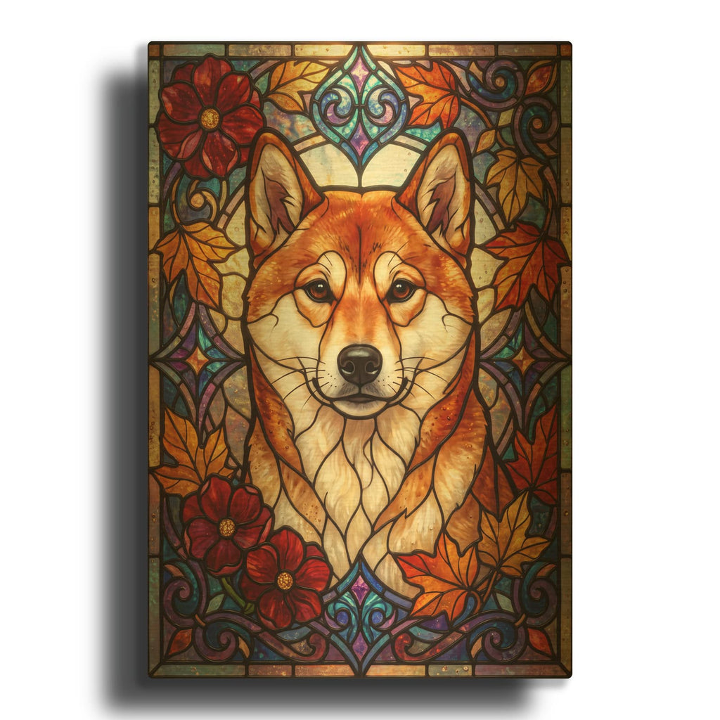 'Stained Glass Style Shiba Inu' By Veve Gold Metal Wall Art